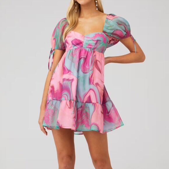 Amanda Uprichard Pink and Blue Mini Dress - Picture 1 of 7